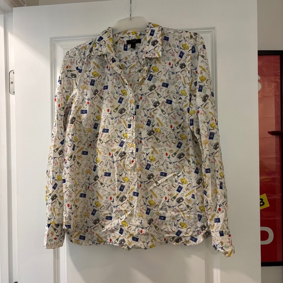 NWOT J. Crew Paris Print Cotton Popover Shirt - Picture 2 of 8